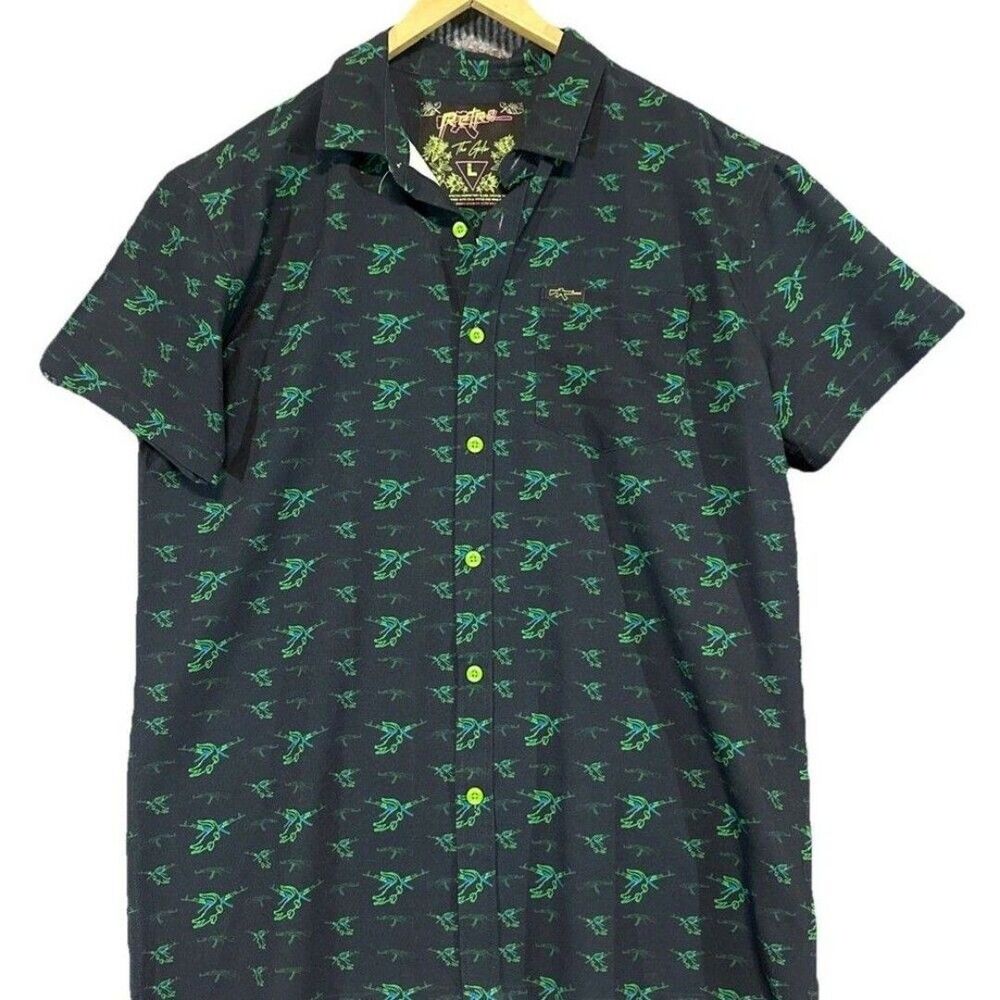 Retro Rifle Shirt Mens 3X  The Gator Super Stretch Green Button Short Sleeve